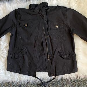 Black hooded zip up jacket